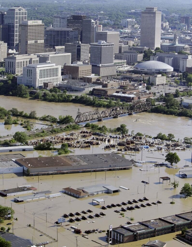 13-19 inches of rain causes Nashville to flood.  $2.3 billion in damages.  31 dead in TN, KY and MS.